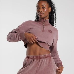 Gymshark Dusty Rose Quarter-Zip Crop Sweatshirt